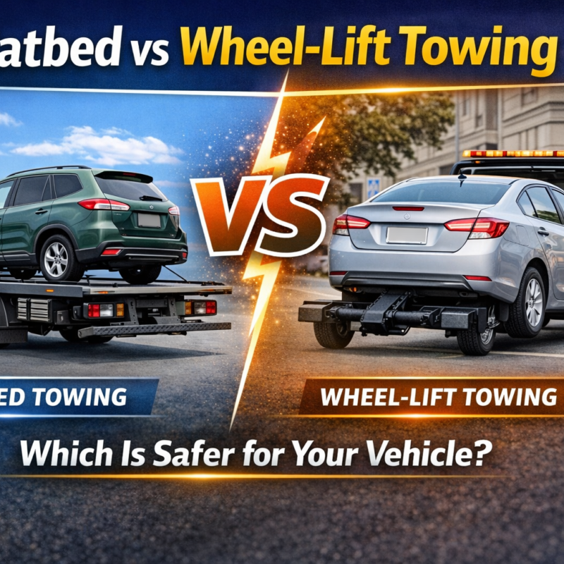 Flatbed vs wheel-lift towing comparison showing which towing method is safer for vehicles